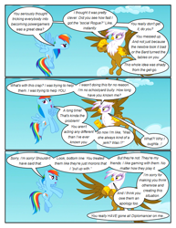 Size: 612x792 | Tagged: safe, artist:newbiespud, edit, edited screencap, imported from derpibooru, screencap, gilda, rainbow dash, griffon, pegasus, pony, comic:friendship is dragons, griffon the brush off, annoyed, cloud, comic, crossed arms, dialogue, female, flying, mare, screencap comic