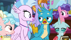 Size: 1600x900 | Tagged: safe, imported from derpibooru, screencap, auburn vision, berry blend, berry bliss, cozy glow, gallus, ocellus, silverstream, a matter of principals, book, friendship student
