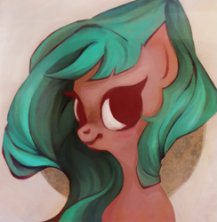 Size: 781x800 | Tagged: safe, artist:maaronn, imported from derpibooru, oc, oc only, pony, brown coat, bust, female, limited palette, looking at you, mare, no pupils, portrait, solo, teal mane