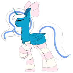 Size: 890x897 | Tagged: safe, artist:taaffeiite, deleted from derpibooru, imported from derpibooru, oc, oc:fleurbelle, alicorn, pony, adorabelle, adorasexy, alicorn oc, bow, clothes, cute, eyes closed, female, hair bow, mare, ocbetes, sexy, socks, striped socks