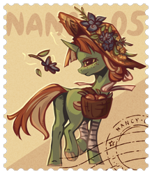 Size: 1024x1176 | Tagged: safe, artist:nancy-05, imported from derpibooru, oc, pony, unicorn, hat, stamp