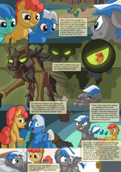 Size: 751x1063 | Tagged: safe, artist:mysticalpha, imported from derpibooru, oc, oc:cloud zapper, earth pony, pegasus, pony, timber wolf, comic:cloud zapper and the helm of chaos, bed, colt, comic, forest, hospital, hospital bed, male, mirror, page