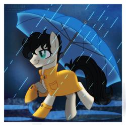 Size: 1024x1024 | Tagged: safe, artist:kazziepones, imported from derpibooru, oc, oc only, oc:page turner, earth pony, pony, male, solo, stallion, umbrella