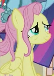 Size: 247x346 | Tagged: safe, imported from derpibooru, screencap, fluttershy, rainbow dash, twilight sparkle, alicorn, pegasus, pony, the last problem, leak, cropped, cute, low quality, older, older fluttershy, older rainbow dash, older twilight, ponyville, princess twilight 2.0, sad, shyabetes, solo focus, twilight sparkle (alicorn)
