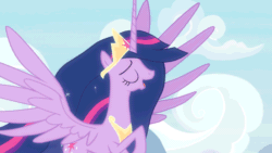 Size: 1920x1080 | Tagged: safe, imported from derpibooru, screencap, twilight sparkle, alicorn, pony, the last problem, animated, crown, cute, female, flying, jewelry, majestic, princess twilight 2.0, regalia, singing, twilight sparkle (alicorn), wings