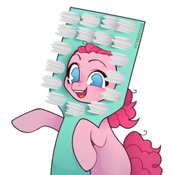 Size: 900x900 | Tagged: safe, artist:occultusion, artist:onionpwder, imported from derpibooru, pinkie pie, earth pony, pony, female, jenna marbles, mare, simple background, solo, toothbrush, white background