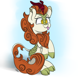 Size: 2160x2160 | Tagged: safe, artist:sadtrooper, imported from derpibooru, autumn blaze, kirin, :p, awwtumn blaze, cute, female, no pupils, quadrupedal, simple background, sitting, solo, tongue out, white background