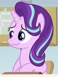Size: 556x740 | Tagged: safe, imported from derpibooru, screencap, starlight glimmer, pony, unicorn, a horse shoe-in, awkward smile, cropped, cute, female, glimmerbetes, mare, smiling, solo, wavy mouth