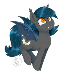 Size: 1280x1463 | Tagged: safe, alternate version, artist:notenoughapples, imported from derpibooru, oc, oc only, oc:speck, bat pony, pony, bat pony oc, cute, ear tufts, fangs, female, mare, ocbetes, signature, simple background, solo, transparent background