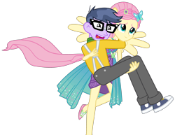 Size: 4013x3104 | Tagged: safe, artist:sketchmcreations, imported from derpibooru, fluttershy, microchips, cheer you on, equestria girls, equestria girls series, spoiler:eqg series (season 2), bridal carry, carrying, commission, converse, duo, female, male, ponied up, scared, shoes, simple background, super ponied up, transparent background, vector