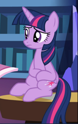 Size: 596x941 | Tagged: safe, imported from derpibooru, screencap, twilight sparkle, alicorn, pony, dragon dropped, cropped, female, mare, sitting, solo, table, twilight sparkle (alicorn)