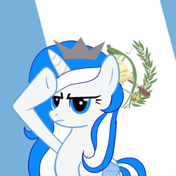 Size: 2450x2450 | Tagged: safe, artist:archooves, derpibooru exclusive, imported from derpibooru, oc, oc only, oc:princess guatemala, alicorn, pony, base used, guatemala, nation ponies, ponified, rainbow dash salutes, salute, solo