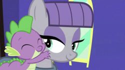 Size: 620x349 | Tagged: safe, edit, edited screencap, editor:undeadponysoldier, imported from derpibooru, screencap, maud pie, spike, dragon, earth pony, pony, maud pie (episode), cute, cute smile, daaaaaaaaaaaw, female, irrational exuberance, male, mare, maudabetes, maudspike, shipping, smiling, spikelove, straight, when she smiles