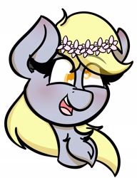 Size: 2300x2996 | Tagged: safe, artist:theawkwarddork, imported from derpibooru, derpy hooves, pegasus, pony, chest fluff, colored pupils, female, floral head wreath, flower, flower in hair, heart eyes, mare, simple background, smiling, solo, transparent background, wingding eyes