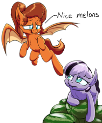 Size: 2000x2400 | Tagged: safe, artist:rocket-lawnchair, imported from derpibooru, oc, oc:maven, bat pony, bat pony oc, female, food, watermelon