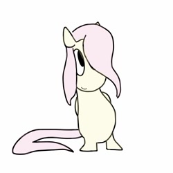 Size: 1182x1183 | Tagged: safe, artist:tj, imported from derpibooru, fluttershy, anthro, anthrofied, colored, crossover, doodle, flat colors, hands behind back, looking sideways, looking to the left, looking up, moomin, moominified, moomins, pink hair, pink mane, simple background, smiling, standing, the moomins, white background, yellow body, yellow coat