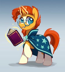 Size: 1200x1337 | Tagged: safe, artist:dawnfire, imported from derpibooru, sunburst, pony, unicorn, book, clothes, coat markings, cute, looking at you, magic, male, robe, smiling, socks (coat marking), socks (coat markings), solo, stallion, sunbetes, telekinesis