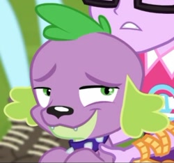 Size: 414x387 | Tagged: safe, imported from derpibooru, screencap, sci-twi, spike, spike the regular dog, twilight sparkle, dog, equestria girls, equestria girls series, the road less scheduled, the road less scheduled: microchips, spoiler:choose your own ending (season 2), spoiler:eqg series (season 2), cropped, smug, solo focus