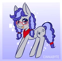 Size: 640x627 | Tagged: safe, artist:noahekey, imported from derpibooru, oc, oc only, oc:cinnabyte, earth pony, pony, adorkable, bandana, cinnabetes, cute, dork, earth pony oc, female, glasses, mare, meganekko, ocbetes, pigtails, solo, tongue out