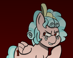 Size: 693x554 | Tagged: safe, artist:huffylime, imported from derpibooru, cozy glow, pegasus, pony, bow, female, hair bow, pure concentrated unfiltered evil of the utmost potency, pure unfiltered evil, red background, ribbon, simple background, solo