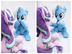 Size: 640x480 | Tagged: safe, artist:nekokevin, imported from derpibooru, starlight glimmer, trixie, pony, unicorn, series:nekokevin's glimmy, duo, female, irl, looking at each other, mare, photo, plushie, raised hoof, sitting, underhoof