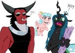 Size: 1280x899 | Tagged: safe, artist:wolfman-al, imported from derpibooru, cozy glow, lord tirek, mean twilight sparkle, queen chrysalis, chreeeesalis, legion of doom, reeee, simple background, twilog, white background