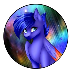 Size: 1080x1080 | Tagged: safe, artist:sacaat, imported from derpibooru, oc, oc only, pegasus, pony, colored wings, eye clipping through hair, female, looking at you, mare, solo, space, wings