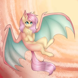 Size: 1080x1080 | Tagged: safe, artist:sacaat, imported from derpibooru, oc, oc only, bat pony, pony, bat pony oc, blank flank, chest fluff, coat markings, colored wings, eyebrows, eyebrows visible through hair, flying, freckles, large wings, smiling, solo, spread wings, wing claws, wings