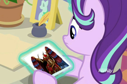 Size: 810x540 | Tagged: safe, edit, edited screencap, imported from derpibooru, screencap, starlight glimmer, pony, a horse shoe-in, female, if the emperor had a text-to-speech device, magnus the red, mare, photo, primarch, this will end in warp storms, warhammer (game), warhammer 40k