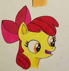 Size: 882x906 | Tagged: safe, artist:polar_storm, imported from derpibooru, apple bloom, earth pony, pony, colored sketch, female, filly, simple background, solo, traditional art, white background