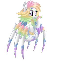 Size: 3000x3000 | Tagged: safe, artist:crystal-tranquility, imported from derpibooru, oc, oc only, oc:prism heart, monster pony, original species, spider, spiderpony, female, monster mare, rainbow hair, simple background, solo, transparent background