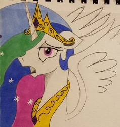 Size: 870x918 | Tagged: safe, artist:polar_storm, imported from derpibooru, princess celestia, alicorn, pony, colored sketch, eyeroll, female, mare, scene interpretation, solo, traditional art