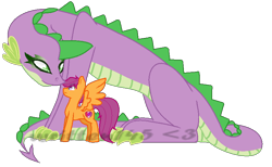 Size: 814x501 | Tagged: safe, artist:written145, imported from derpibooru, scootaloo, spike, barb, barbabetes, cute, female, half r63 shipping, lesbian, older, older barb, older scootaloo, older spike, rule 63, rule63betes, scootabarb, scootaspike, shipping, simple background, transparent background