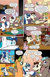 Size: 650x1000 | Tagged: safe, artist:andypriceart, deleted from derpibooru, edit, idw, imported from derpibooru, 8-bit (character), gaffer, gizmo, princess cadance, shining armor, earth pony, pegasus, pony, unicorn, comic:friendship is dragons, 8-bit (g4), bowtie, comic, dialogue, glowing horn, grin, heart, horn, magic, male, notepad, raised hoof, smiling, stallion, telekinesis, text edit, unshorn fetlocks, wide eyes