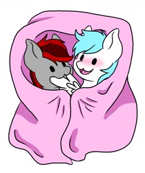 Size: 1836x2190 | Tagged: safe, artist:noxi1_48, imported from derpibooru, pony, blanket, blushing, commission, couple, pegasus oc, ych result, your character here
