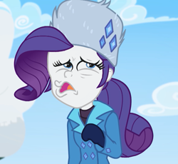 Size: 1174x1078 | Tagged: safe, edit, edited screencap, imported from derpibooru, screencap, rarity, dragon dropped, equestria girls, equestria girls series, holidays unwrapped, spoiler:eqg series (season 2), clothes, cropped, faic, female, solo, winter outfit