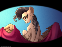 Size: 3000x2250 | Tagged: safe, artist:skitsniga, artist:skitsroom, imported from derpibooru, oc, oc only, oc:mayata, pegasus, pony, bedroom eyes, blanket, female, looking at you, mare, morning ponies, offscreen character, pov, solo