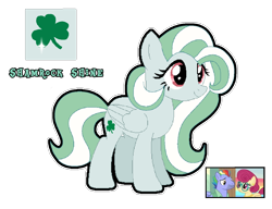 Size: 1270x977 | Tagged: safe, artist:doraeartdreams-aspy, imported from derpibooru, bow hothoof, posey shy, oc, oc:shamrock shine, pegasus, pony, base used, crack ship offspring, female, mare, offspring, parent swap au, parent:bow hothoof, parent:posey shy, parents:poseybow, poseybow