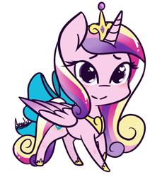 Size: 1100x1200 | Tagged: safe, artist:lilliesinthegarden, imported from derpibooru, princess cadance, alicorn, pony, bow, chibi, crown, cute, cutedance, female, heart eyes, jewelry, mare, regalia, simple background, solo, tail bow, white background, wingding eyes