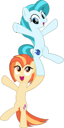 Size: 2771x5485 | Tagged: safe, artist:potato22, imported from derpibooru, lighthoof, shimmy shake, earth pony, pony, 2 4 6 greaaat, bipedal, cheerleader, cute, duo, female, mare, missing accessory, ponytail, simple background, transparent background, vector