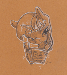 Size: 1377x1545 | Tagged: safe, artist:dilarus, deleted from derpibooru, imported from derpibooru, twilight sparkle, alicorn, pony, book, female, magic, mare, pencil drawing, telekinesis, toned paper, traditional art