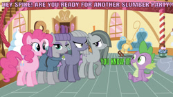 Size: 638x359 | Tagged: artist needed, safe, artist:pixiepea, artist:thebosscamacho, edit, edited screencap, editor:undeadponysoldier, imported from derpibooru, screencap, limestone pie, marble pie, maud pie, pinkie pie, spike, dragon, earth pony, pony, best friends, female, male, marblespike, mare, maudspike, pie sisters, pinkiespike, shipping, siblings, sisters, sitting, slumber party, spike gets all the mares, spike gets all the pie sisters, spikestone, straight