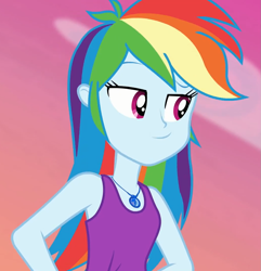 Size: 1039x1080 | Tagged: safe, imported from derpibooru, screencap, rainbow dash, equestria girls, equestria girls series, wake up!, spoiler:choose your own ending (season 2), spoiler:eqg series (season 2), clothes, cropped, cute, dashabetes, female, geode of super speed, magical geodes, sexy, sleeveless, smiling, smirk, solo, stupid sexy rainbow dash, tanktop, wake up!: rainbow dash