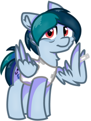 Size: 801x1064 | Tagged: safe, artist:rainbow eevee, imported from derpibooru, oc, oc:delta vee, pegasus, pony, cigarette, female, looking at you, mare, simple background, transparent background, vector, wing hands, wings