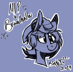 Size: 1019x1006 | Tagged: safe, artist:binkyt11, imported from derpibooru, earth pony, pony, blue background, brawlhalla, bust, cassidy (brawlhalla), crossover, female, hat, mare, marshal, monochrome, ponified, simple background, solo