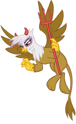 Size: 606x993 | Tagged: safe, alternate version, artist:soulcentinel, imported from derpibooru, gilda, griffon, fanfic:twin fates, devil, female, horns, paws, pitchfork, simple background, solo, transparent background, wings