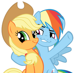 Size: 1150x1125 | Tagged: safe, artist:batbow, imported from derpibooru, applejack, rainbow dash, earth pony, pegasus, pony, applejack's hat, cowboy hat, crossing the memes, dreamworks face, duo, duo female, faic, female, hat, mare, meme, missing freckles, simple background, smiling, smirk, smug, smugdash, transparent background, twiface, vector, wings, wrong neighborhood, x x everywhere