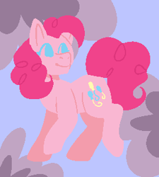 Size: 270x300 | Tagged: safe, artist:flowercatbutters, imported from derpibooru, pinkie pie, earth pony, pony, abstract background, cutie mark, female, mare, pixel art, smiling, solo