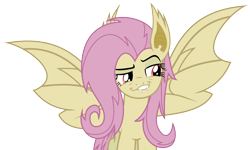 Size: 1024x616 | Tagged: safe, artist:superanimefanart, imported from derpibooru, fluttershy, bat pony, pegasus, pony, bat ponified, bat wings, cute, faic, fangs, female, flutterbat, lidded eyes, mare, race swap, raised eyebrow, shyabates, shyabetes, simple background, smug, smugdash, smugshy, solo, transparent background, wings