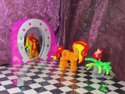 Size: 1024x768 | Tagged: safe, alternate version, artist:malte279, imported from derpibooru, sunset shimmer, pony, chenille, chenille stems, chenille wire, craft, horseshoes, mirror, pipe cleaner sculpture, pipe cleaners, sculpture